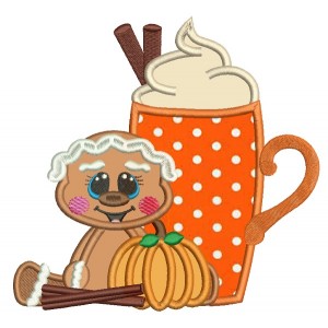 Baby Gingerbread Girl With Pumpkin Thanksgiving Applique Machine Embroidery Design Digitized Pattern